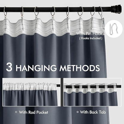 MIULEE Stone Blue Back Tab Blackout Curtains 84 Inch Length 2 Panels Set - Image 3