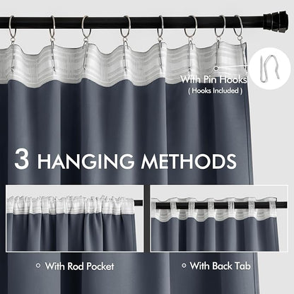 MIULEE Stone Blue Back Tab Blackout Curtains 102 Inch Long 2 Panels Set - Image 3