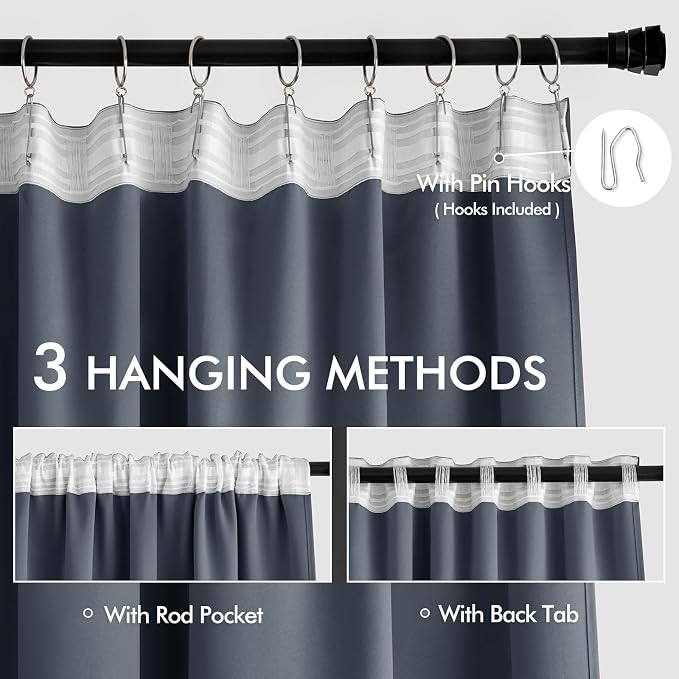 MIULEE Stone Blue Back Tab Blackout Curtains 108 Inch Long 2 Panels Set - Image 3