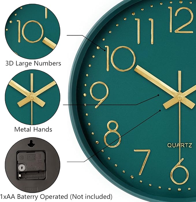 Modern Silent Wall Clock, 12 Inch Wall Clocks Battery Operated Large Number - Image 6