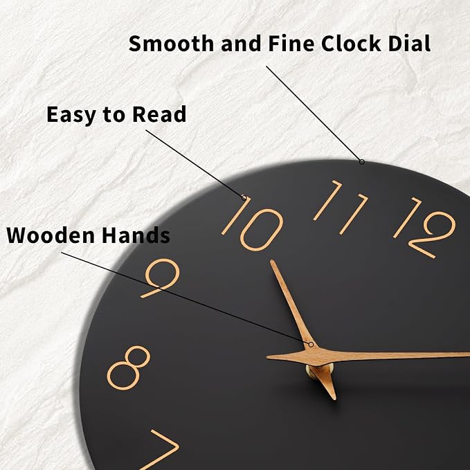 Mosewa Wall Clock 14 Inch Black Battery Operated Silent Non Ticking Simple - Image 9