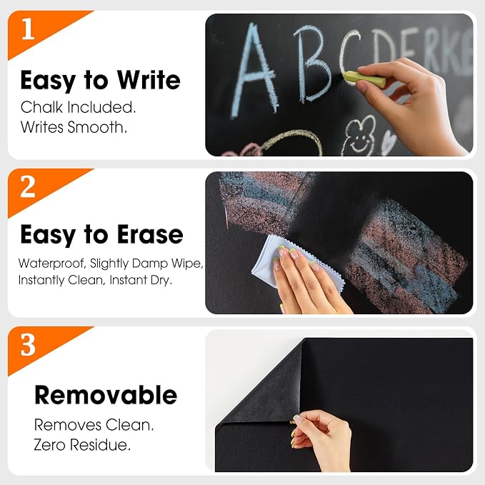 Chalkboard Wallpaper Peel and Stick, 17.5"x393.7" Blackboard Contact Paper Self - Image 7