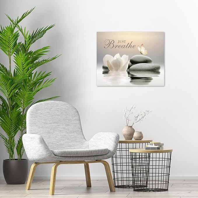 EOBTAIN Zen Flower Canvas Wall Art Bathroom Butterfly and Water Lily Stone - Image 5
