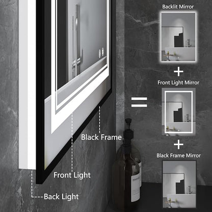 LED Bathroom Mirror with Front and Backlit 24"x36", Wall Mounted, Dual LED - Image 3
