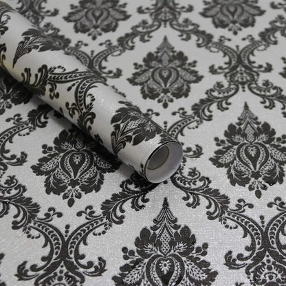 17.7" x 197" Peel and Stick Wallpaper Black Vintage Wallpaper Damask Contact by Micpolo