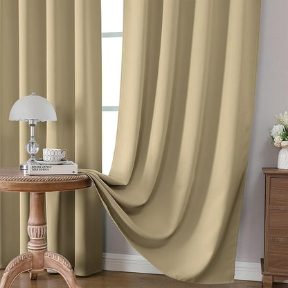 CUCRAF Beige Blackout Curtains 84 inch Length 2 Panels Set, Rod Pocket Room - Image 5