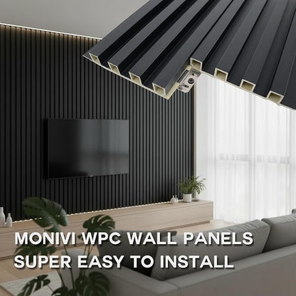 Wood Slat Wall Panels 8 Pack 96x6.3in Modern Black WPC Panels - Image 2
