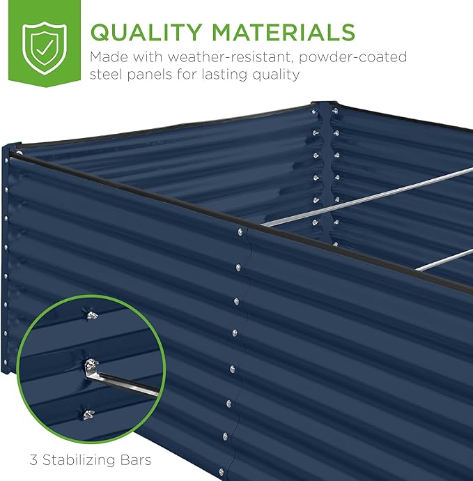 Best Choice Products 8x4x2ft Outdoor Metal Raised Garden Bed, Deep Root Planter Box for Vegetables, Flowers, Herbs, and Succulents w/ 478 Gallon Capacity - Navy