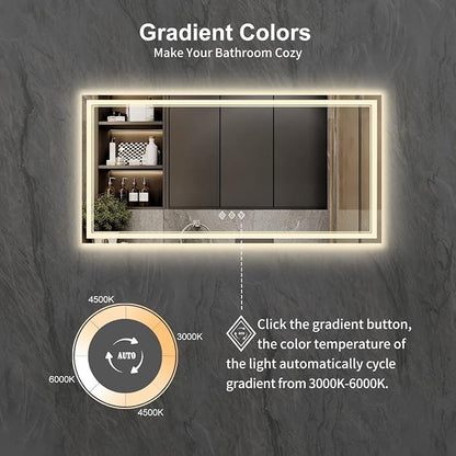 LED Bathroom Mirror with Lights, 72x36 Inch Gradient Front and Backlight LED - Image 3
