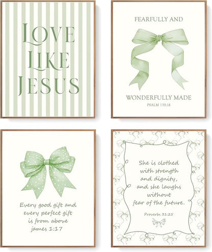 LARTSFRO Coquette Sage Green Bow Jesus Wall Art Decor Posters, Inspirational by Unknown