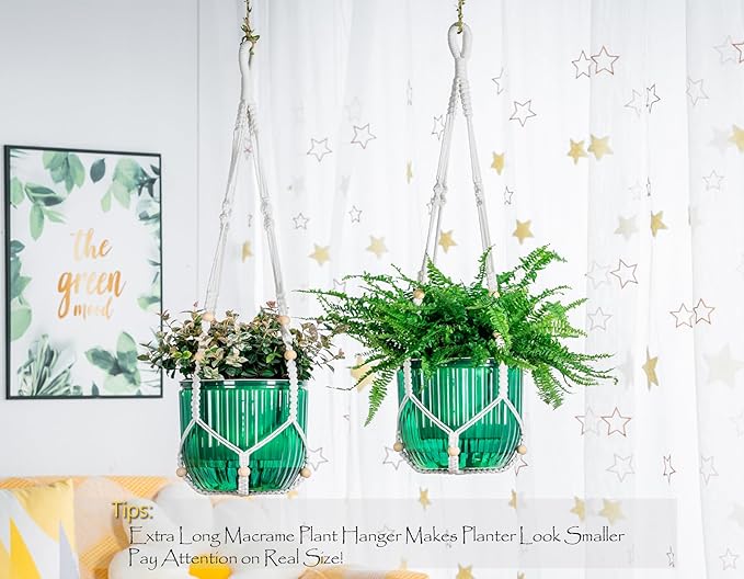 Melphoe Self Watering Hanging Planters for Indoor Plants, 1 Pack 8.3 Inch Outdoor Hanging Plant Pot Basket, 2 Kinds of Hangers Macrame 35.5’’ & Metal Chain 19.6’’ for Garden Home Decor