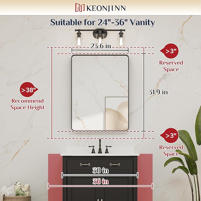 Keonjinn Brushed Nickel Mirror 24 x 32 Inch Silver Bathroom Mirror - Image 6