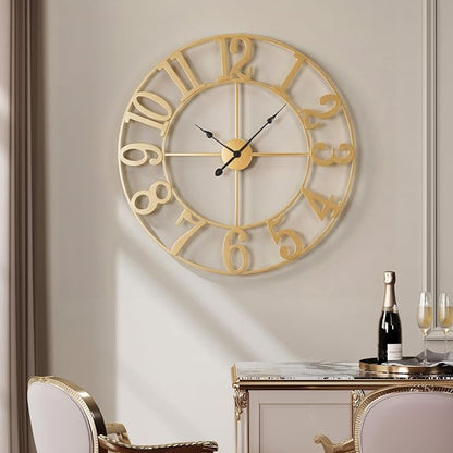 Cuspin 20 Inch Wall Clock Gold, Large Decorative Wall Clocks Battery-Operated - Image 2
