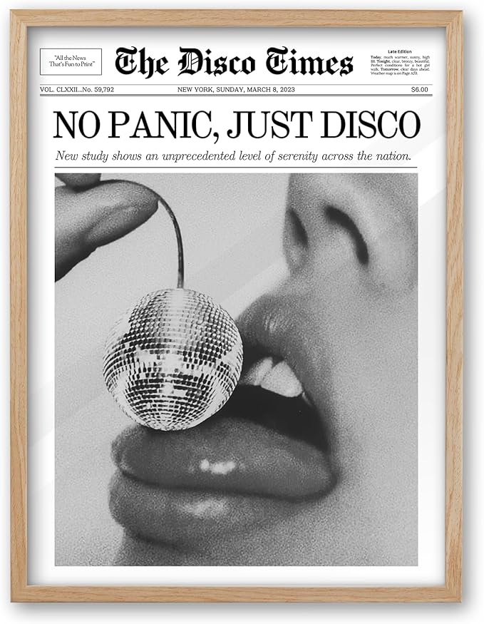 iHery No Panic Just Disco Small Framed Trendy NewsPaper Wall Art, Cherry Disco by iHery