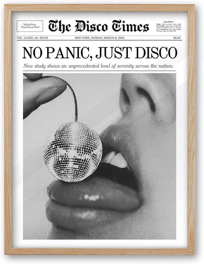 iHery No Panic Just Disco Framed Trendy NewsPaper Wall Art, Cherry Disco Ball by iHery