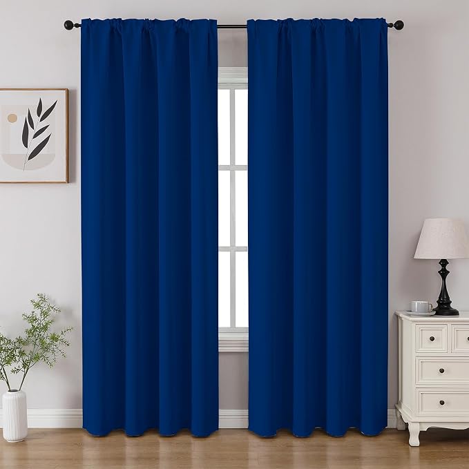 CUCRAF Royal Blue Blackout Curtains 63 inch Length 2 Panels Set, Rod Pocket by CUCRAF