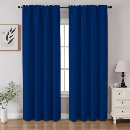 CUCRAF Royal Blue Blackout Curtains 63 inch Length 2 Panels Set, Rod Pocket by CUCRAF