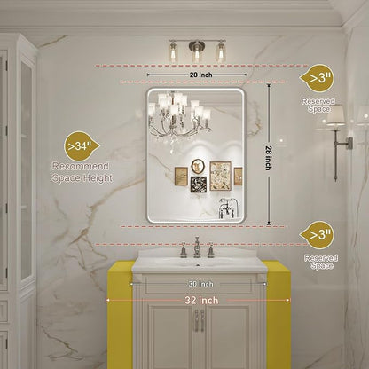 LED Bathroom Mirror with Lights, 20x28 Inch Brushed Silver Framed Lighted - Image 7