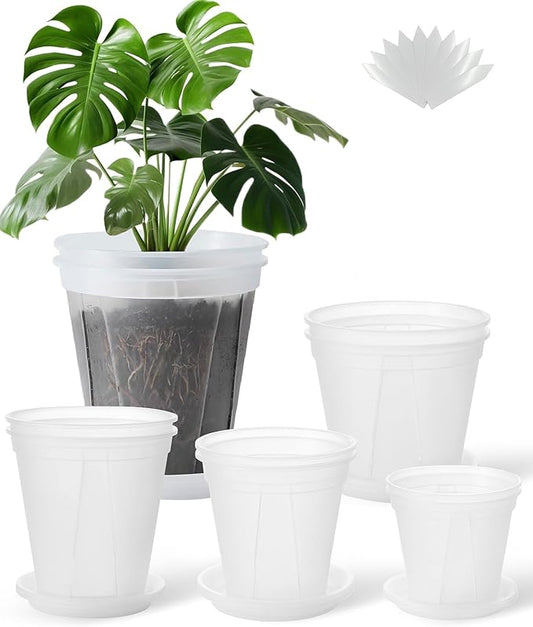 Large Clear pots for Plants,10 Sets 5/6/7/8/9 inch Thick Plastic Nursery pots for Plants with Drainage Holes for Monstera Plant Live,Succulents etc - Indoor and Outdoor use