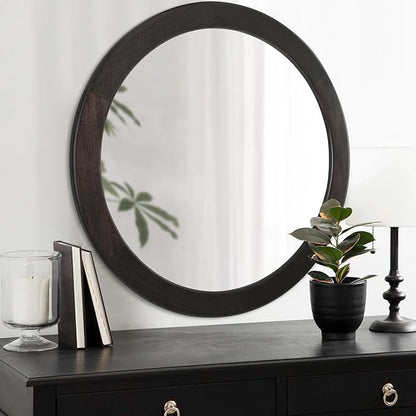 CULER Round Mirrors 30 Inch, Wood Vanity Wall Rustic Mirror - Image 2
