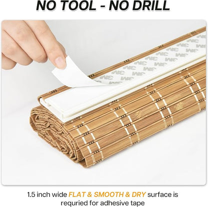 LazBlinds No Tools No Drill Bamboo Roller Shades, Custom Cordless Bamboo Blinds - Image 2