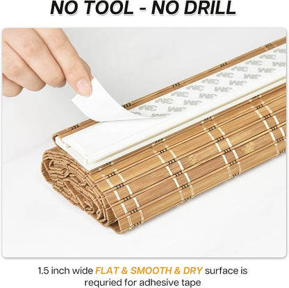 LazBlinds No Tools No Drill Bamboo Roller Shades, Cordless Bamboo Blinds - Image 2