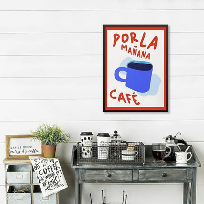Black Framed Wall Art Posters Kitchen Por La Mañana Cafe Print Vintage Coffee - Image 6