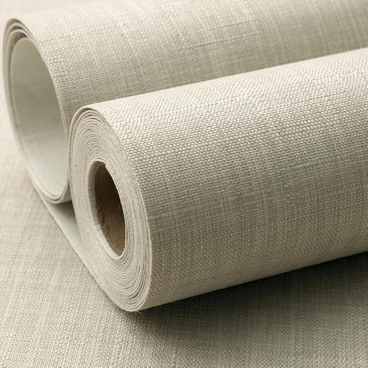 SHUFA Gray Beige Cotton-Like Textured Grasscloth Wallpaper Matte Thick Real - Image 2