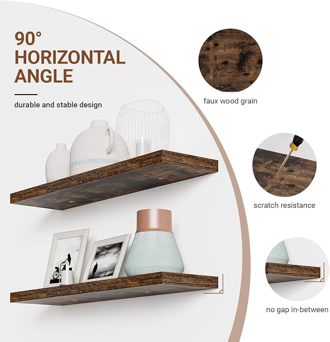 Floating Shelves for Wall 36 Inches Long, 9.3" Deep Rustic Brown Floating Shelf - Image 5