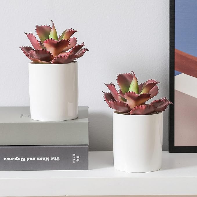 Duovlo Artificial Succulent Plant 7.08 Inch Faux Succulents Agave potatorum Flower Arrangement Craft Wall DIY Materials Pack of 2 (Dark Purple)