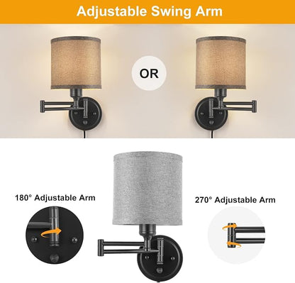 GOODATE Dimmable Plug in Wall Sconces, Swing Arm Wall Lamp, Wall Sconces Set of - Image 7