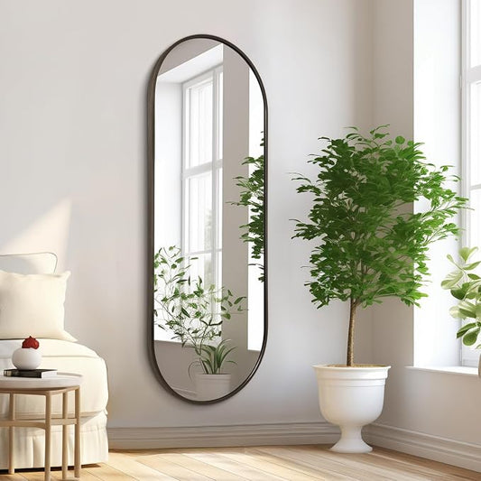 Oval Bathroom Full Length Mirror, Large 48x16'' Pill Shaped Oblong Vanity Wall by HLFMVWE