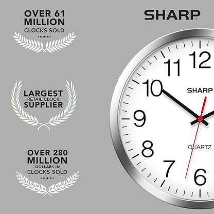Sharp Wall Clock – Silver/Chrome, Silent Non Ticking 10 Inch Quality Quartz - Image 7