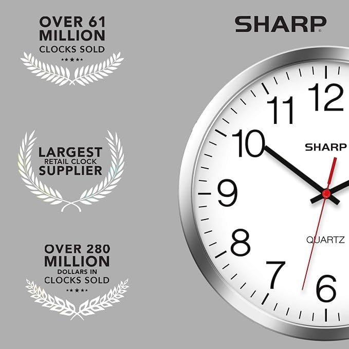Sharp Wall Clock – Silver/Chrome, Silent Non Ticking 10 Inch Quality Quartz - Image 7
