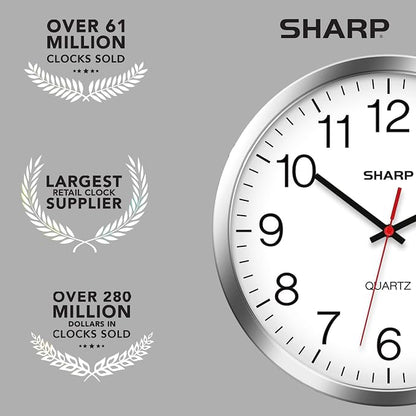 Sharp Wall Clock – Silver/Chrome, Silent Non Ticking 10 Inch Quality Quartz - Image 7