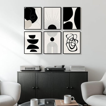 Framed Boho Black and White Abstract Wall Art, Minimalist Geometric Pictures - Image 4