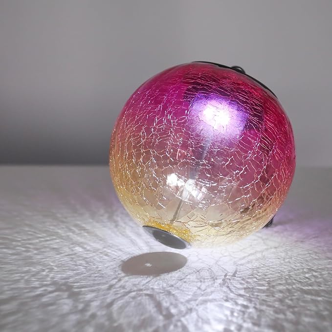 Hanging Solar Lights Outdoor Solar Lanterns Outdoor Decorative Cracked Glass Ball Lights Solar Powered Waterproof LED Globe Lantern for Outdoor Porch Patio Garden Decor Gift Red