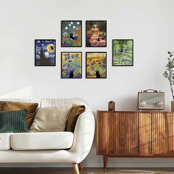 Hamduker Garden Black Cat Wall Art Pictures Funny Preppy Cat Posters Wall Art - Image 6