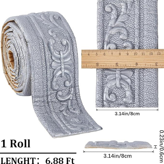 CRASPIRE 82 x 3 Crown Molding Peel and Stick 3D Flexible Foam Wall Trim Silver - Image 2