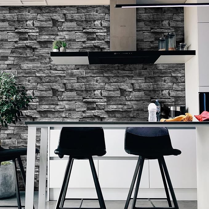 Jeweluck Grey Brick Wallpaper Peel and Stick Wallpaper 17.7”×393.7” Faux Stone - Image 9