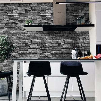 Jeweluck Grey Brick Wallpaper Peel and Stick Wallpaper 17.7”×393.7” Faux Stone - Image 9