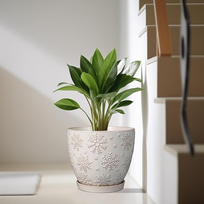 10 Inch Ceramic Planter Pot Large Plant Pot for Indoor Plants Outdoor Round Flower Pot with Drainage Hole and Saucer for Home Garden Decor White
