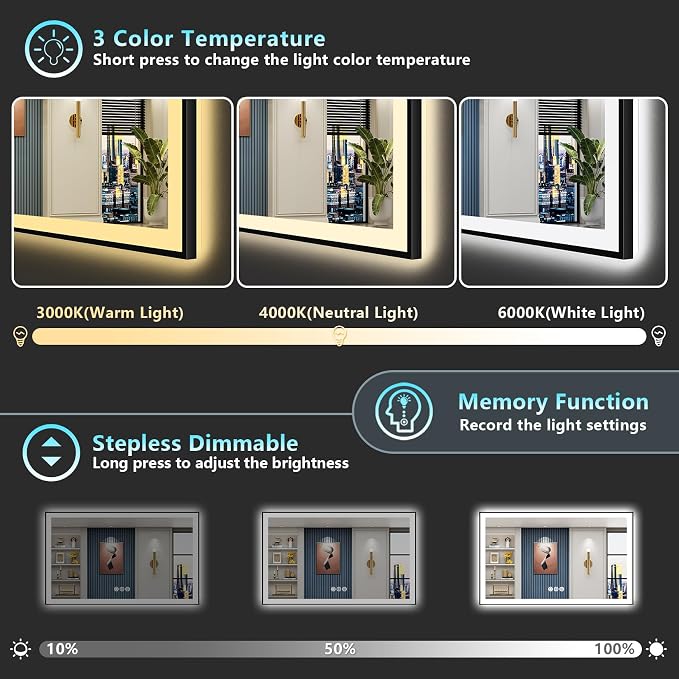 60x38 Black Framed LED Bathroom Mirror - Image 5