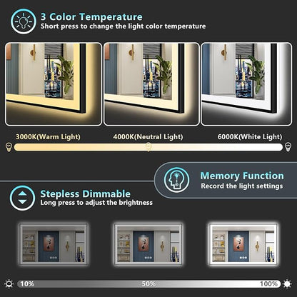 50x32 Black Framed LED Bathroom Mirror - Image 5