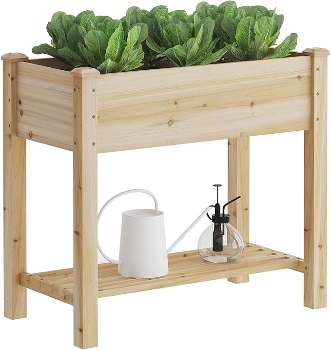 FILWH Raised Garden Bed with Legs Elevated Wooden Planter Box Stand Large Planter Stand Box for Fruits Vegetables Flowers with Divider with Bag - 34x18x30.5IN