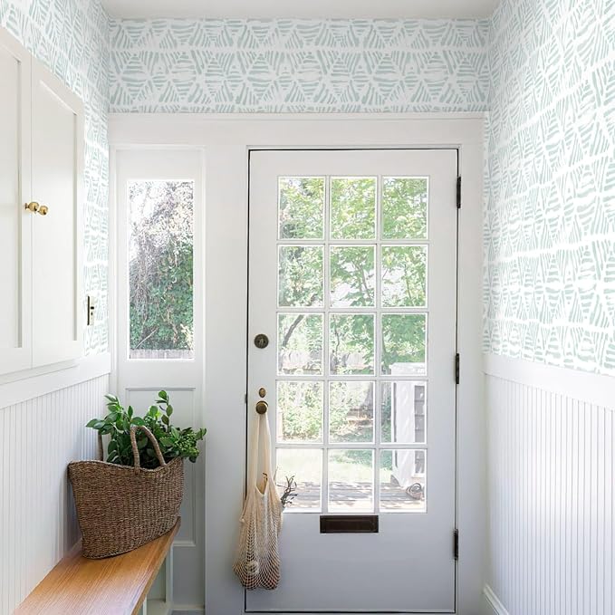 Peel and Stick Wallpaper Modern Geometric Wallpaper 17.3" x 78.7" Green and - Image 4