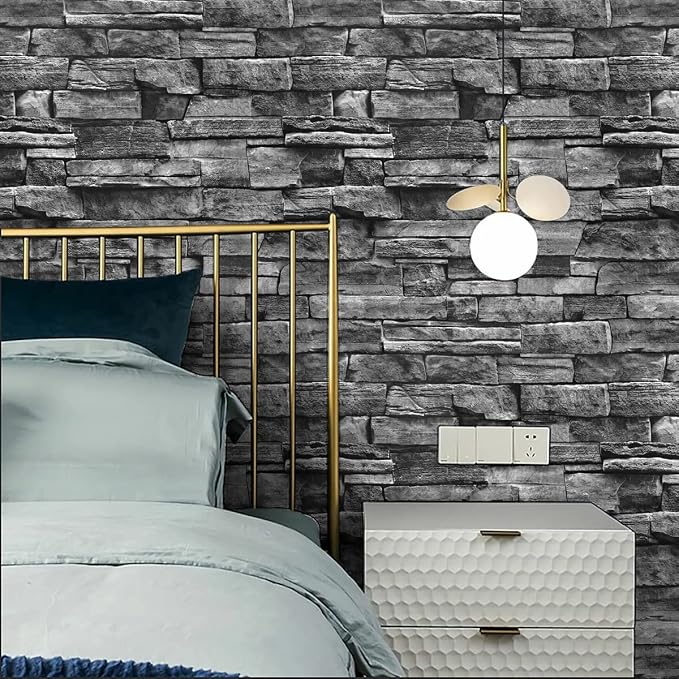 Jeweluck Grey Brick Wallpaper Peel and Stick Wallpaper 17.7”×393.7” Faux Stone - Image 4