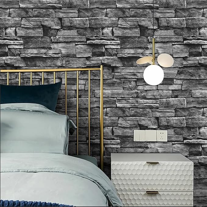 Jeweluck Grey Brick Wallpaper Peel and Stick Wallpaper 17.7inch×236.2inch Faux - Image 4