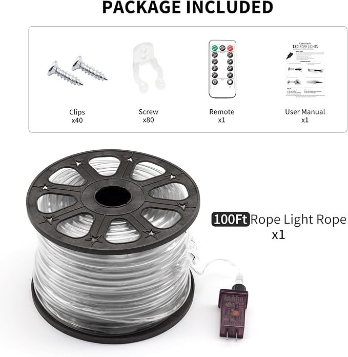 LED Rope Lights for Outside 100Ft Waterproof Rope Lighting 429 LEDs 110V 8 Modes Remote Control Timer Christmas Rope Lights for Indoor Outdoor Party Holiday Garden Decoration (White)