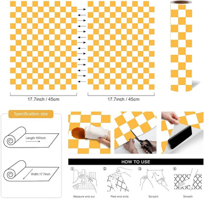 Modern Peel and Stick Wallpaper Orange and White Mosaic Checkered Contact Paper - Image 3